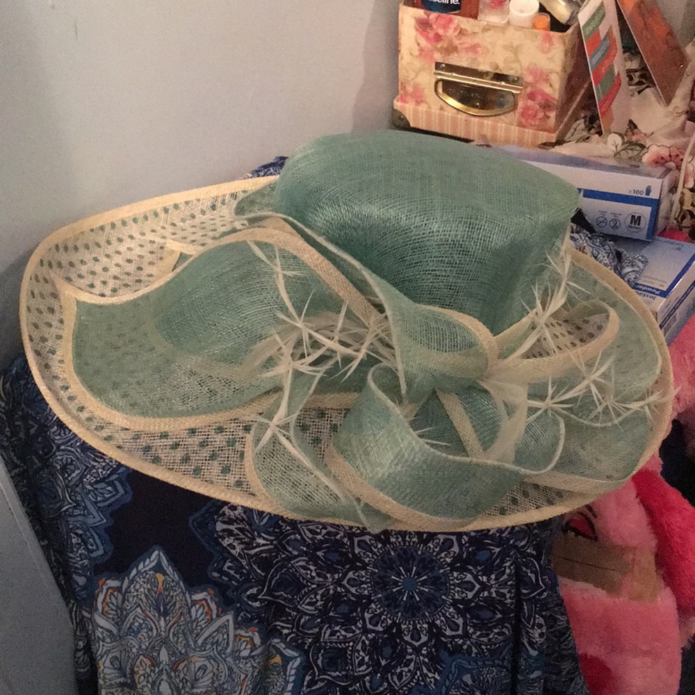 Stylish Aqua and Beige Ladies Hat